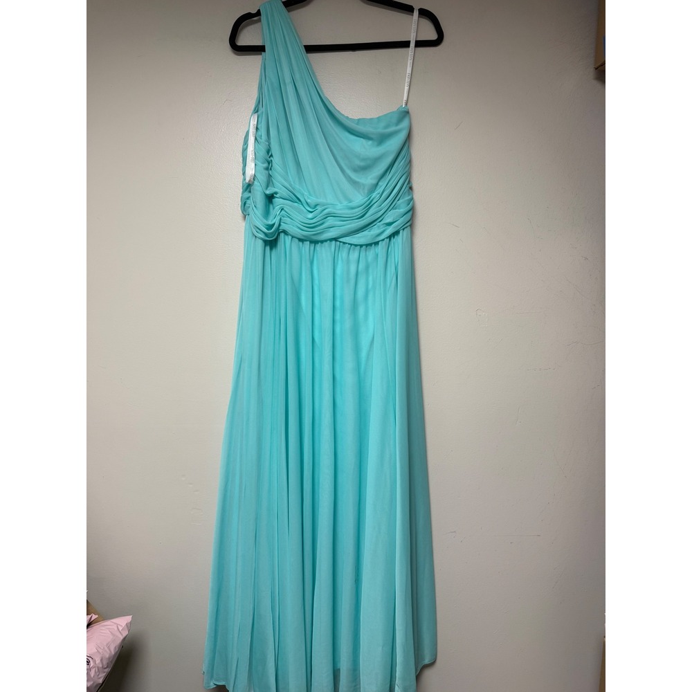 Davids Bridal Aqua One Shoulder Ruched Chiffon Bridesmaid FormalDress Size 16